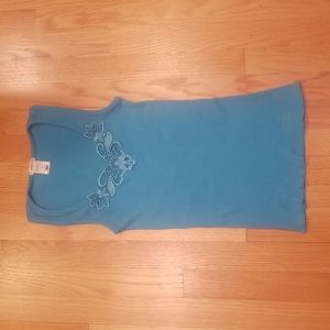 MINT condition 100% cotton tank with lace floral neckline blue size Small